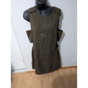 VETTA Reversible Shift Tunic Dress M Olive Black 100% Tencel Cutouts USA Made